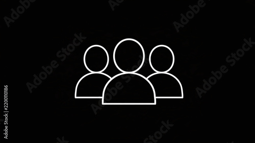 White outline icons representing a team of three people on black background