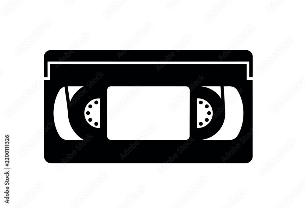 Naklejka premium Classic VHS Cassette Tape Icon Black and White.