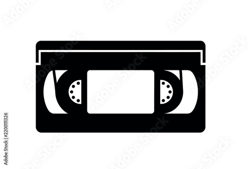 Classic VHS Cassette Tape Icon Black and White.