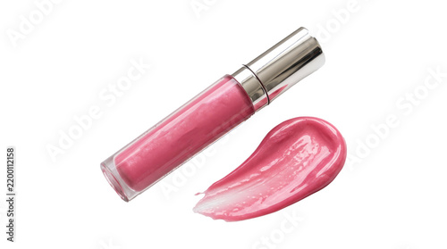 Pink Lip Gloss Tube With Gloss Swatch.