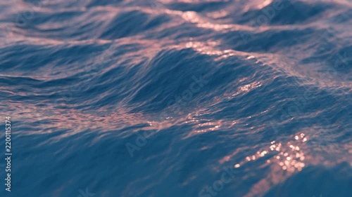 Ocean Storm Winter Waves Surface Water Sunset Light Seamless Loop 3D Animation