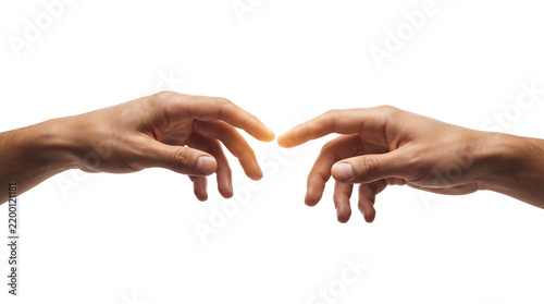 Obraz na plátně Minimalist human hands reaching out to touch, symbolic connection between two pe