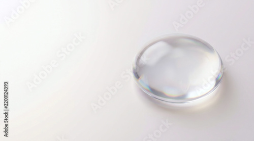 Transparent Rounded Glasslike Form with Rainbow Refractions on Ivory Background