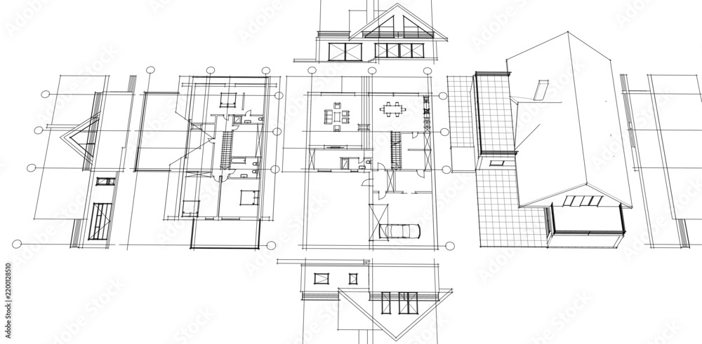 Fototapeta premium house traditional architecture plan 3d illustration 