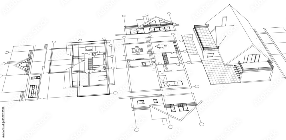 Obraz premium house traditional architecture plan 3d illustration 
