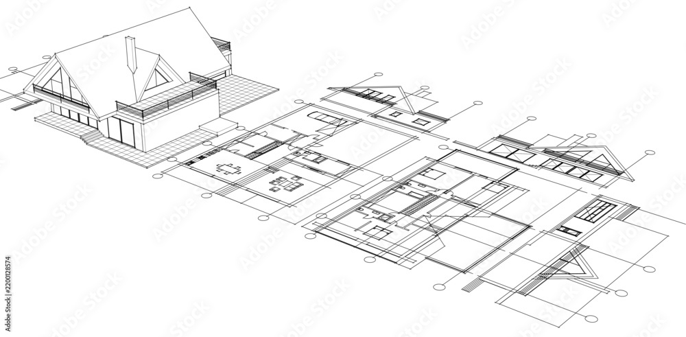 Fototapeta premium house traditional architecture plan 3d illustration 