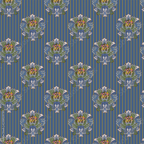 Striped Background With Floral Medallions