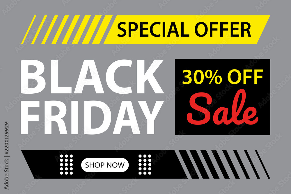 Obraz premium Black friday special offer 30 percent off sale banner with shop now button