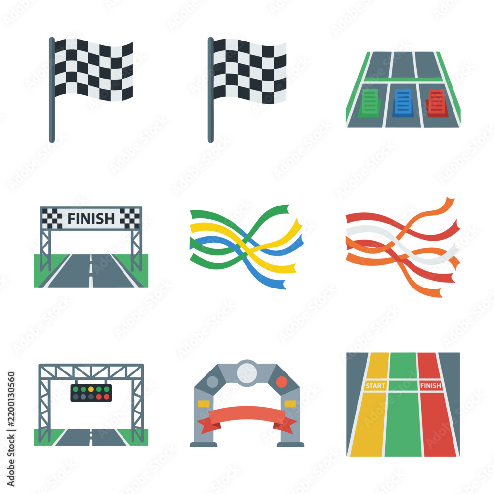 Obraz premium Vector illustration of a black and white checkered flag icon, commonly used as a starting or finishing line symbol in auto racing, motor sports, and competitive athletic events.