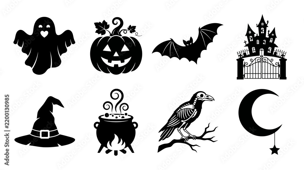 Fototapeta premium Halloween spooky icon elements with ghost and pumpkin editable eps