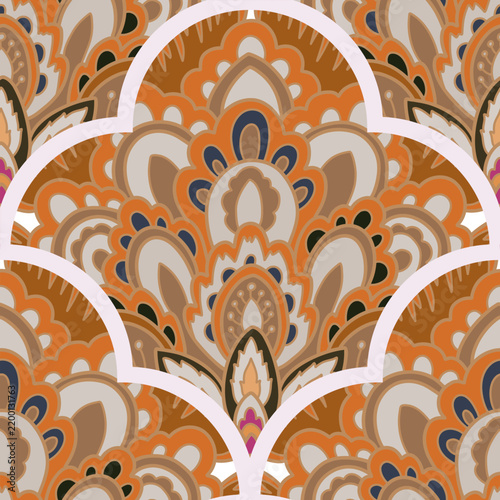 Bohemian Orange Geometric Scalloped Ornament