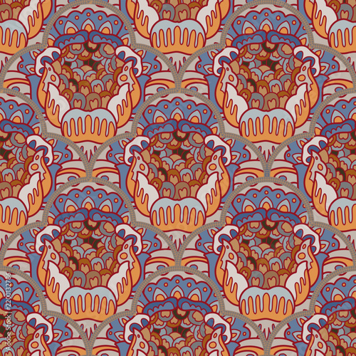 Red Blue Geometric Scalloped Ornament