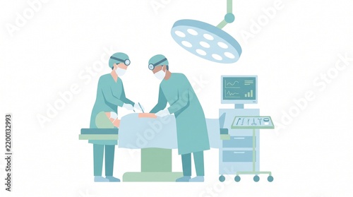 Surgeons performing operation in hospital room