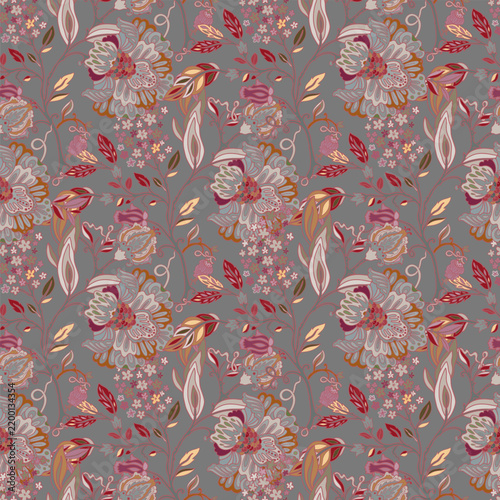 Pastel Jacobean Floral Trailing Pattern