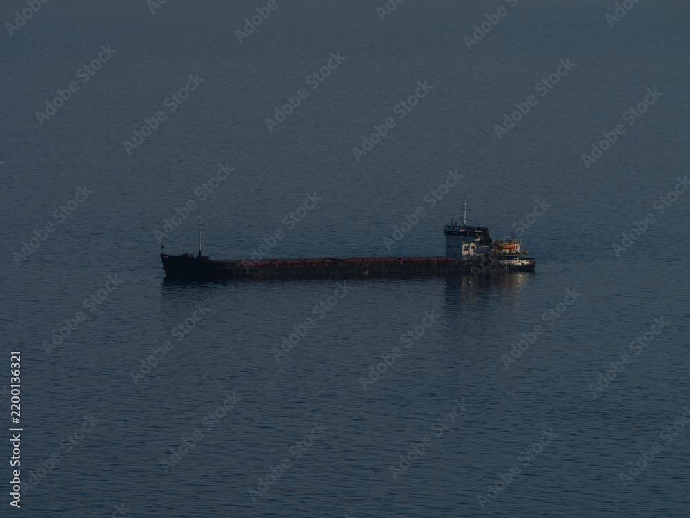 Fototapeta premium Heavy cargo ship anchored near the coast