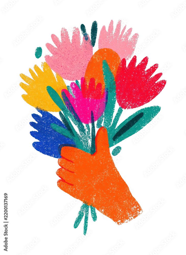 Obraz premium PNG Colorful hand-drawn floral illustration.