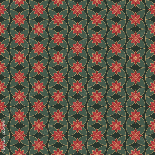 geometric flower poinsettia seamless pattern red and green vintage floral vector background flat design