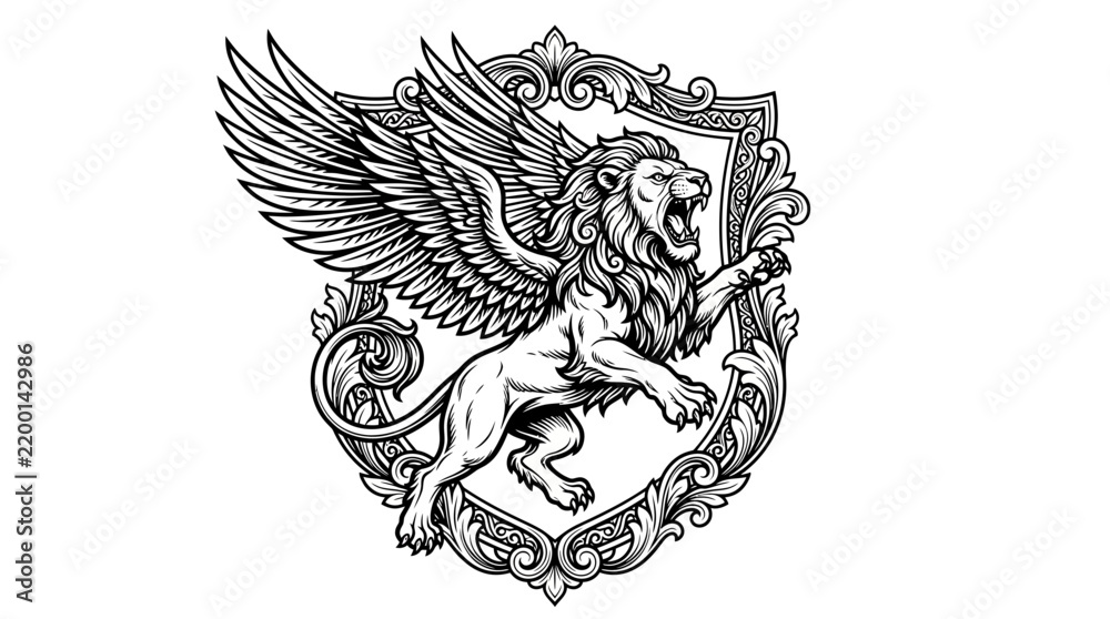 Fototapeta premium Winged Lion Crest Isolated