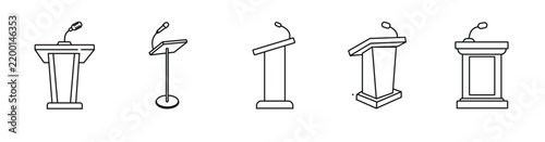 Podium with microphone for public speaking and presentations on transparent background.