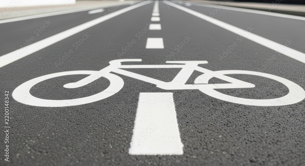 Fototapeta premium Close-Up View of Bicycle Lane Markings on Freshly Paved Asphalt