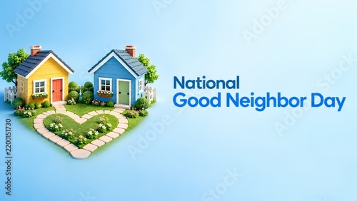 National Good Neighbor Day 3D Illustration with Colorful Houses and Heart Path background banner
