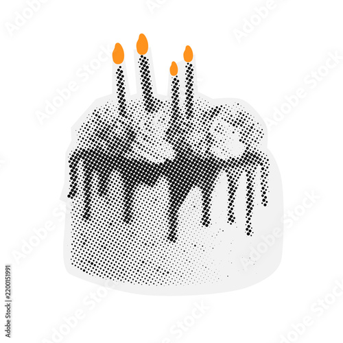 Halftone Cutout Birthday Cake Illustration