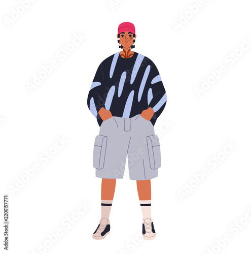 Young man standing. Modern man, young guy standing, casual clothing, streetwe...