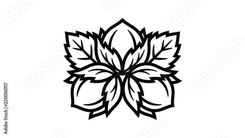 Stylized botanical vector illustration showing detailed organic hazelnut cluster leaves in bold black line art style