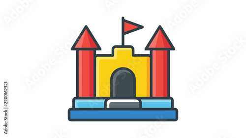 Inflatable bounce house vector graphic illustration featuring bright primary colors for children and playful events design
