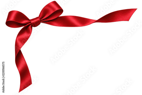 Red Satin Gift Bow and Ribbon Corner Isolated on Transparent Background