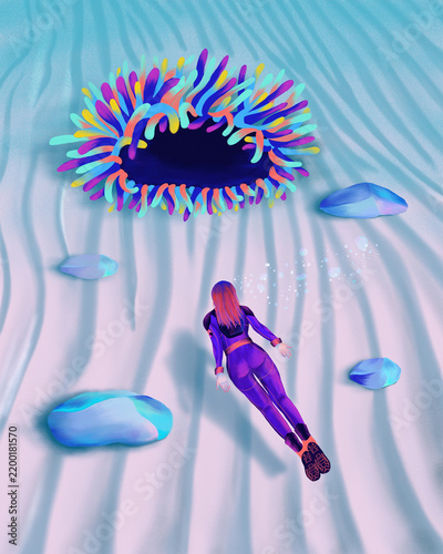 Swimming and discover specimen in ocean 
