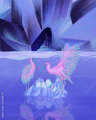 Magic Cave with birds and rocks