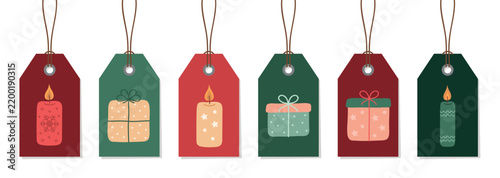 christmas paper tag set label with cute motifs vector illustration