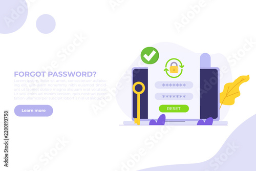 Password reset concept illustration for website and mobile app, suitable for landing page, user interface, onboarding screen, editorial design, flyer, and web banner.
