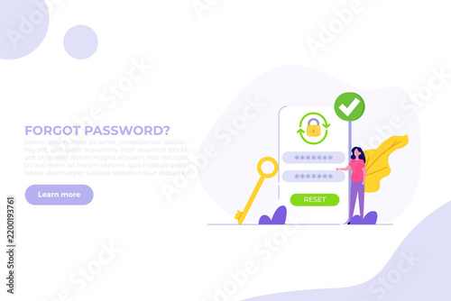 Password reset concept illustration for website and mobile app, suitable for landing page, user interface, onboarding screen, editorial design, flyer, and web banner.