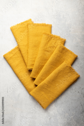 Mustard Yellow Fringed Linen Napkins Set Fan Layout