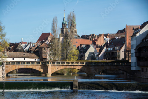 Nurnberg Canal, Pegnitz river and Maxbrucke bridge.