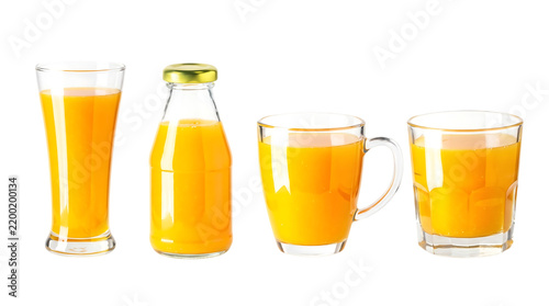 Fresh orange juice glass bottle cup isolated on transparent background