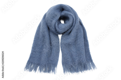 Fotografía Soft blue mohair scarf with fringed ends, elegantly draped and isolated on a cle