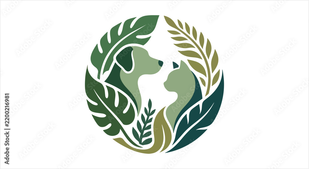 Fototapeta premium Elegant Pet Care Logo Featuring Dog and Cat Silhouette.