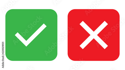 Rounded green check mark and red cross icons for selection with green tick approval icon rejection sign rounded square error icon validated choice decision making quality control yes