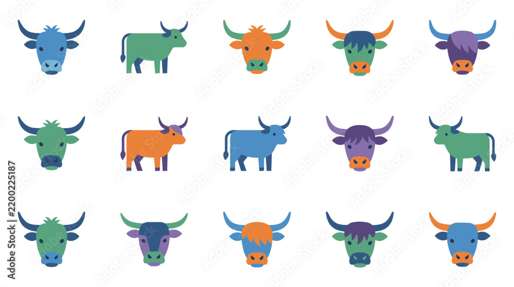 Obraz premium Detailed Vector Illustration of a Scottish Highland Cow Head with Shaggy Fur and Long Curved Horns, Minimalist Cattle Silhouette Design for Farming and Livestock Branding.