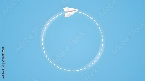 White paper airplane flying in a perfect circular loop