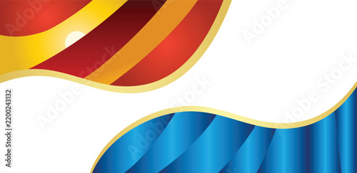 Abstract red and blue split wave design with gold trim and light flare elements for versus or comparison themed presentations.