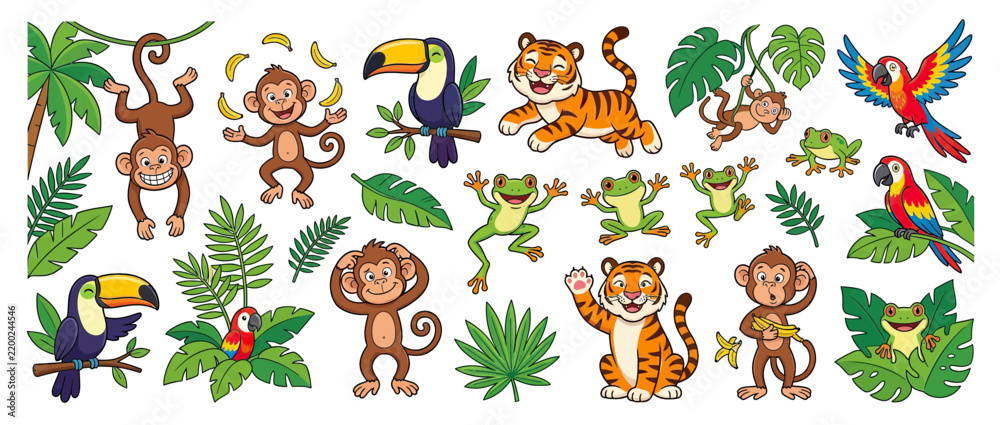 Fototapeta premium Cute Jungle Animals Cartoon Collection Isolated