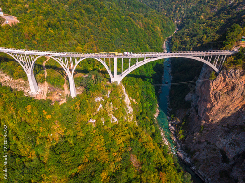 Djurdjevic Bridge, Tara River Canyon, Montenegro. Aerial view.