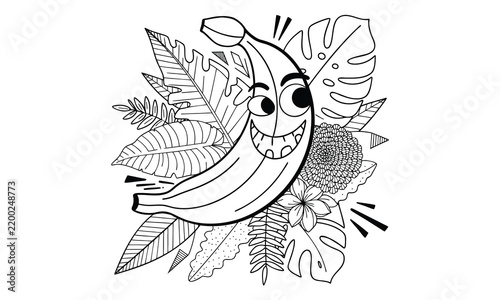 Banana line art t shirt design, Hand drawn lettering phrase isolated on white background, Calligraphy graphic design typography element, Hand written vector sign, svg