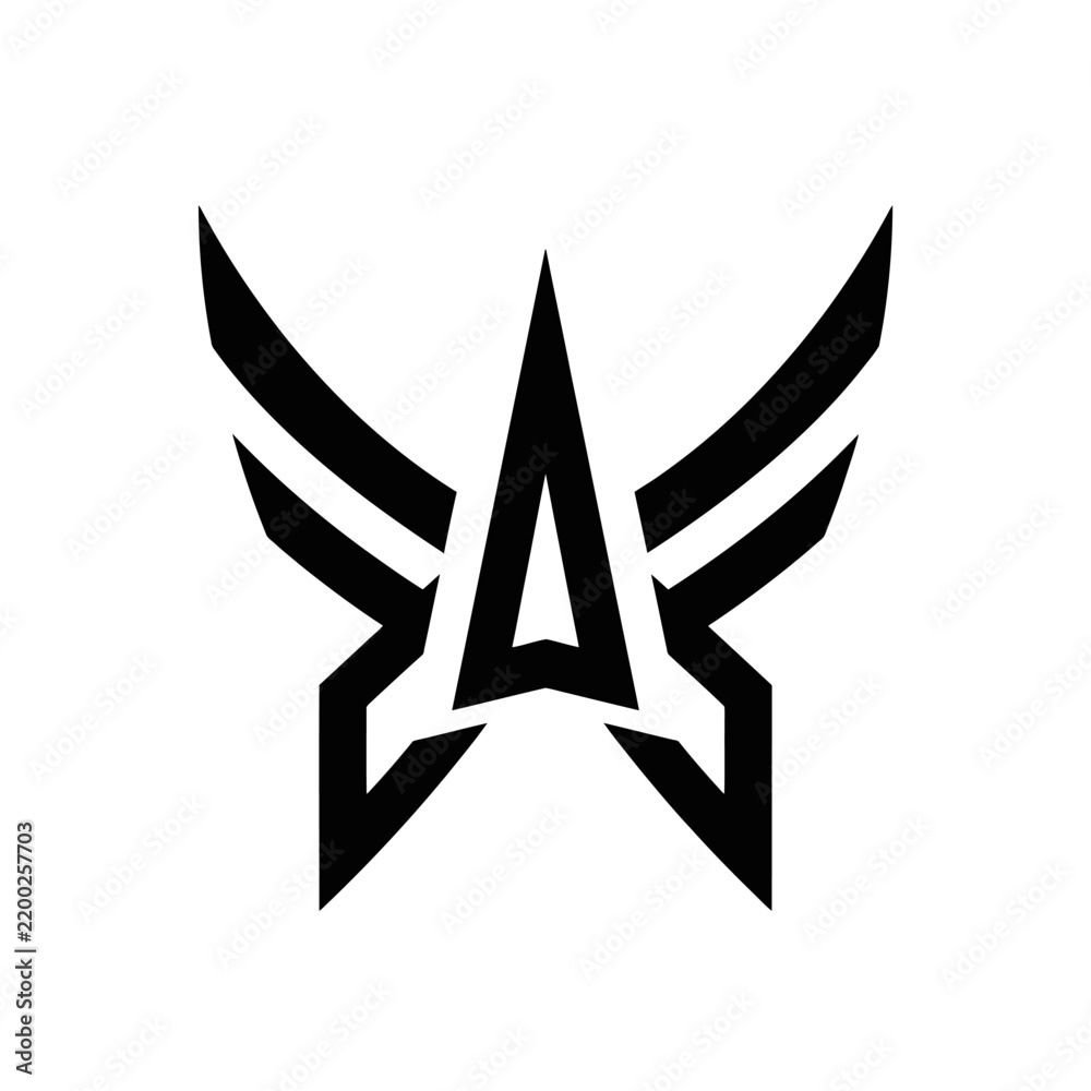 Fototapeta premium Modern A Letter Logo With Wings Abstract Star Icon Black And White
