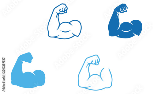 Фотография Muscular arm icons showing strength and power represented in various styles with