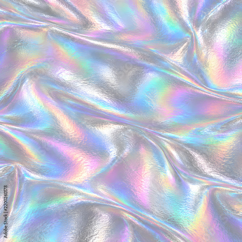 Y2K Holographic Foil Texture with Iridescent Silver and Dreamy Pastel Rainbow Reflections